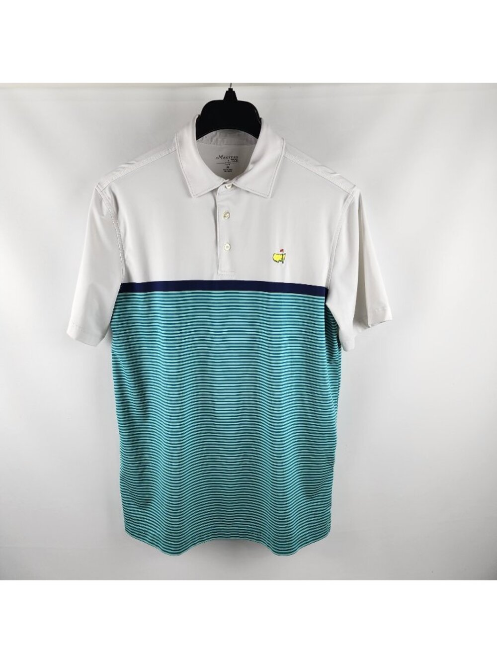 Masters Tech Shirt Mens Medium Multi Stripe Augusta Logo Tech Golf S/S Polo